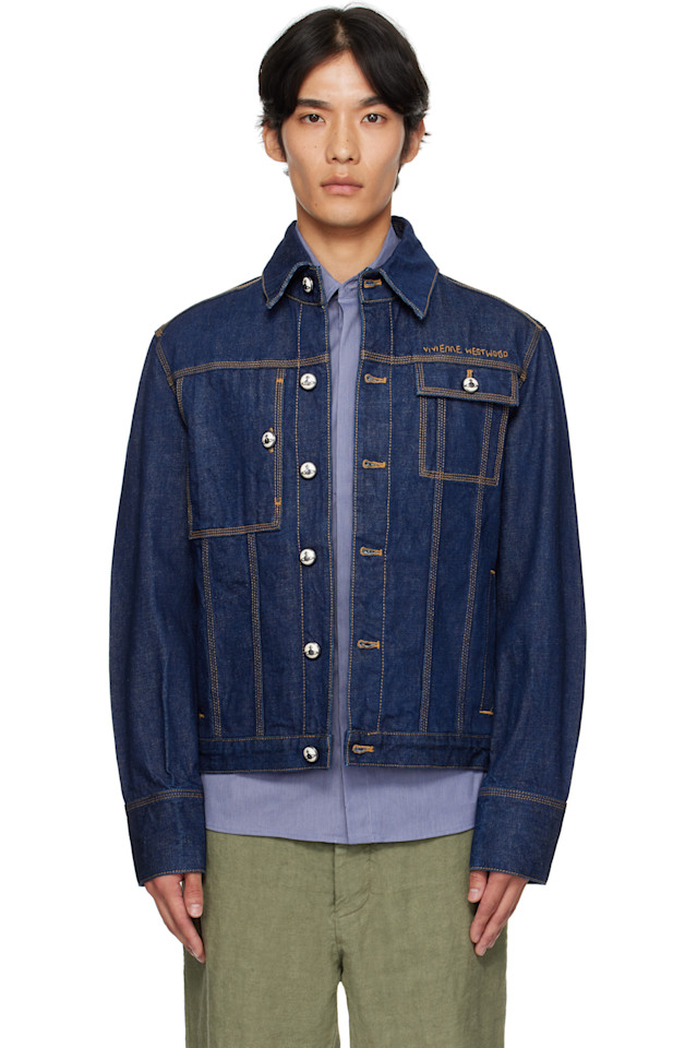 

Рабочая джинсовая куртка Vivienne Westwood, индиго, Коричневый, Рабочая джинсовая куртка Vivienne Westwood, индиго
