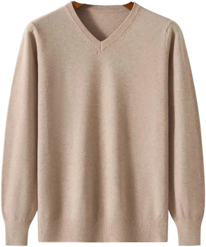 

Мужской классический вязаный пуловер с V-образным вырезом из кашемира и шерсти HEYDHSDC