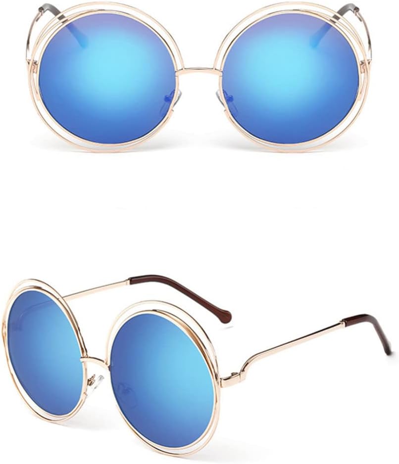 

Винтажные круглые солнцезащитные очки большого размера с крупными линзами и зеркальным покрытием, дизайнерские, в металлической оправе, женские солнцезащитные очки LXLHWN, 9-gold-blue