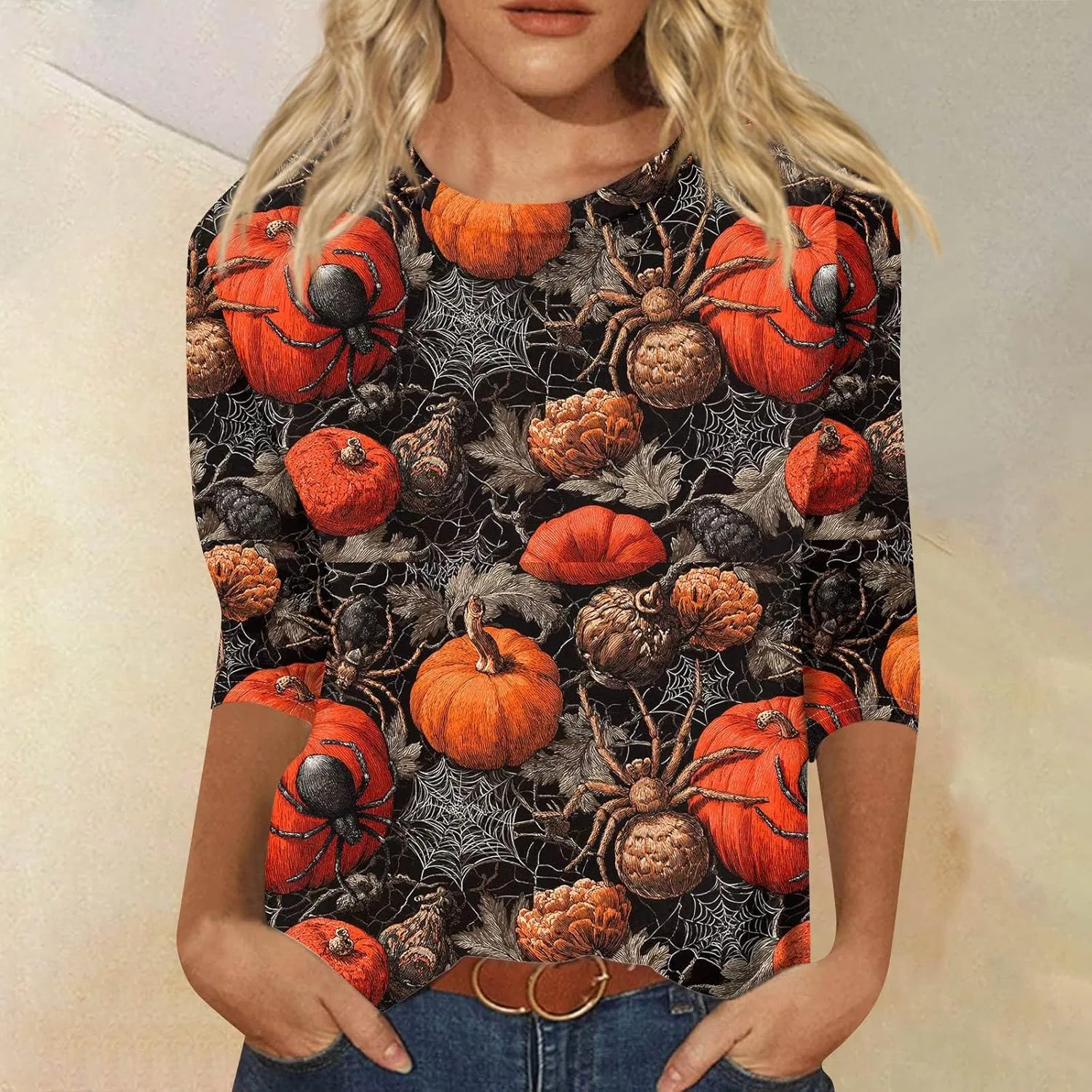 Женская футболка с принтом Halloween, 3/4 рукав, Generic, мультиколор — фото 4