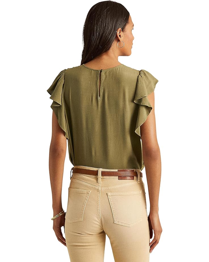 

Блуза LAUREN Ralph Lauren Crepe Flutter-Sleeve Blouse, цвет Olive Fern