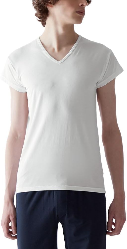 

Футболка GUNZE Acedlon Soft Stretch Type с V-образным вырезом, эластичная, влагоотводящая, материал Bare Rib MCA612, мужская, белый