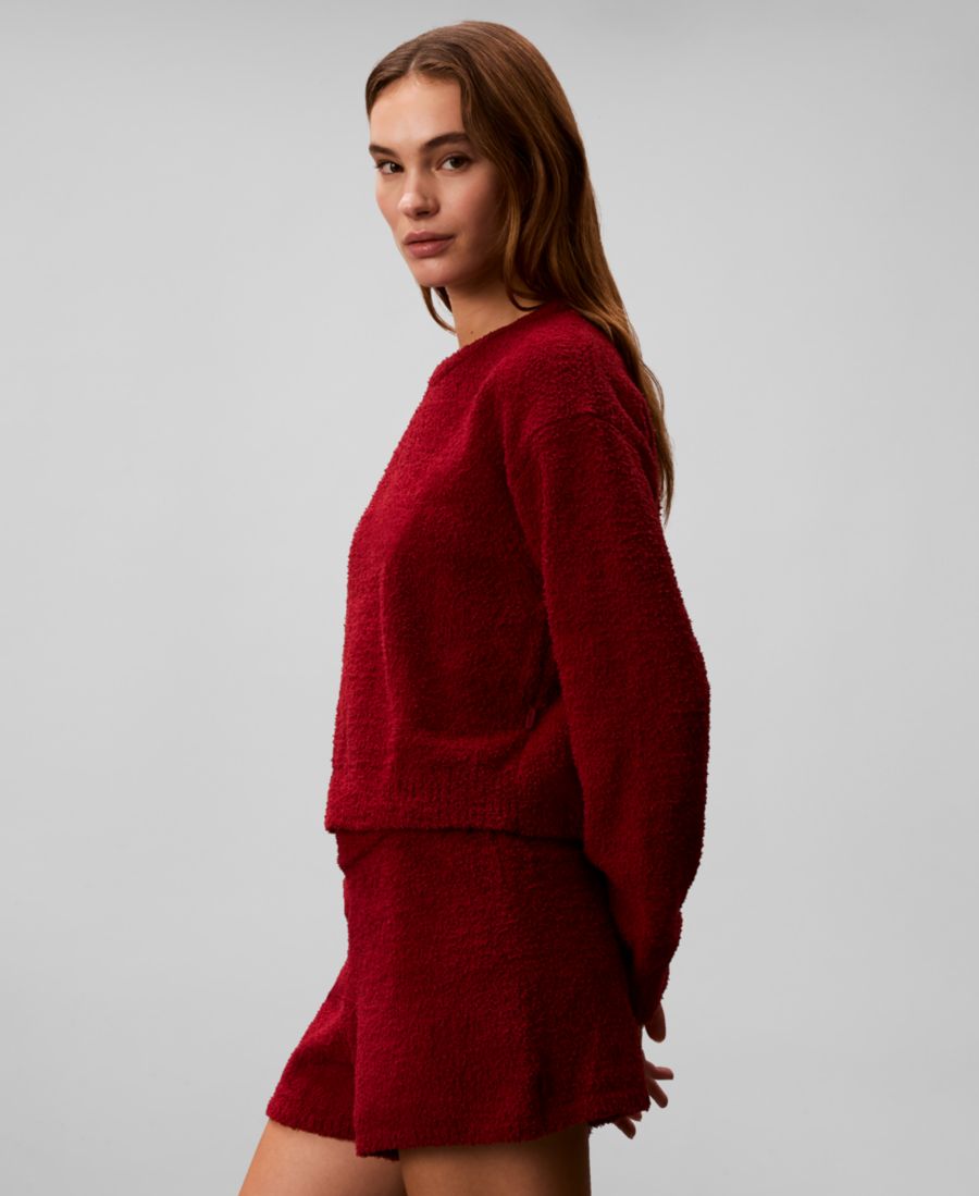 Женская укороченная плюшевая домашняя толстовка - QS7341 Calvin Klein, Fall Berry — фото 2