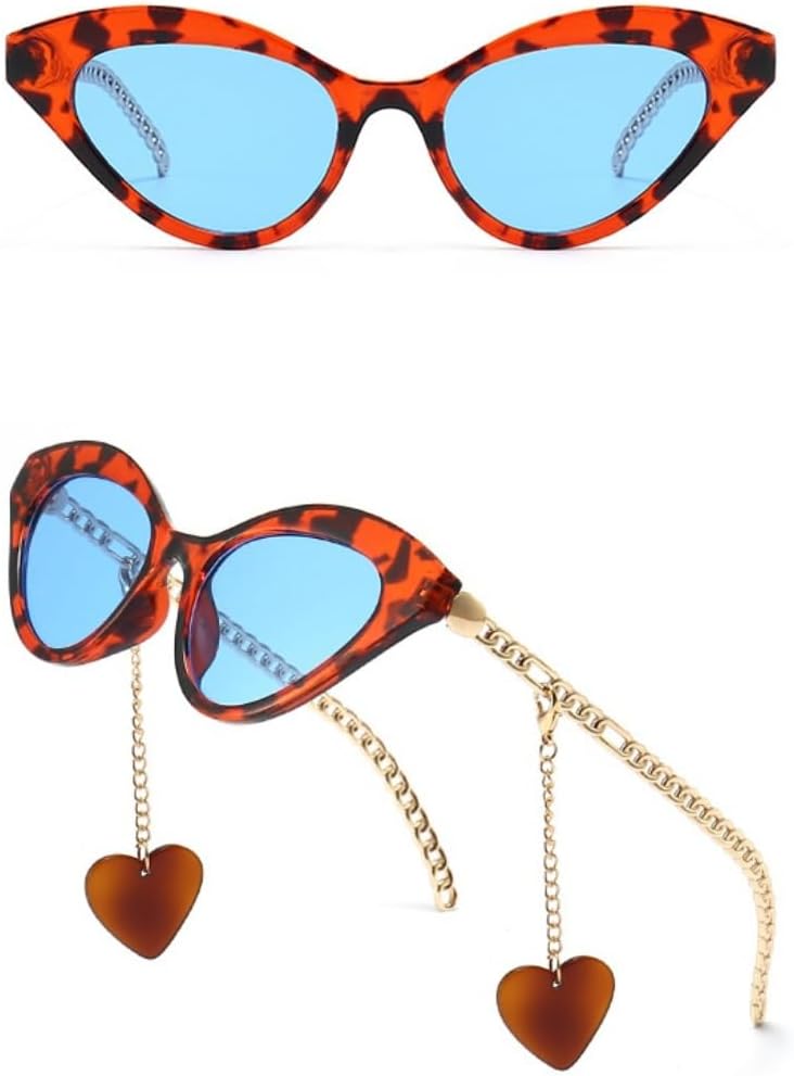 

Винтажные маленькие солнцезащитные очки «кошачий глаз» для женщин, роскошные очки с классической цепочкой и подвеской в ​​виде сердца, защита от УФ-излучения UV400 UATXTAU, 1