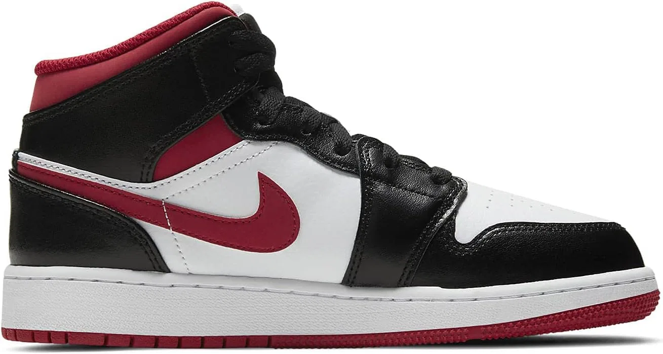 Кроссовки NIKE Air Jordan 1 Mid GS - White/Gym Red-Black — фото 2