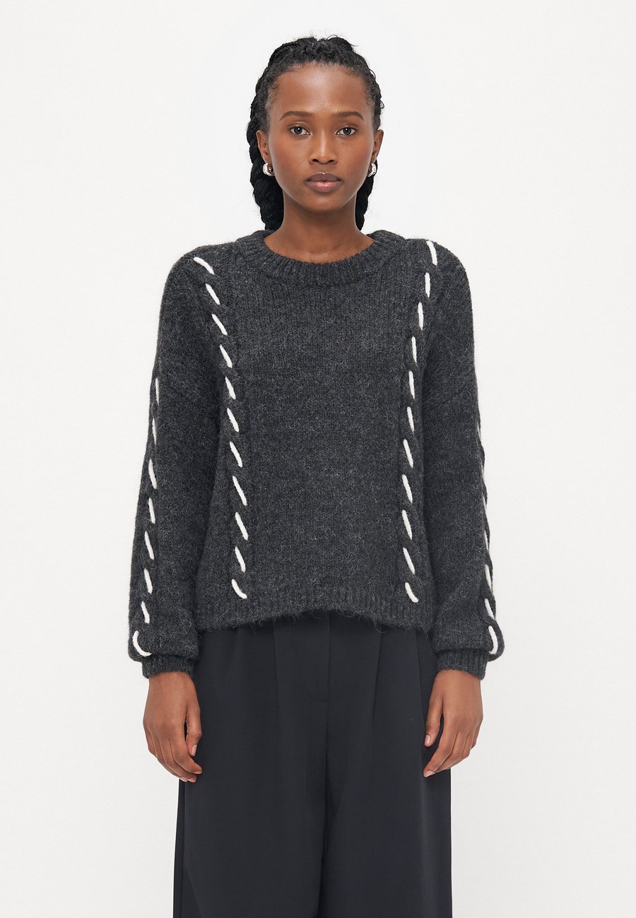 

Джемпер Vero Moda Petite VMILINA O NECK HANDSTITCH , Dark Grey Melange/Birch/Mottled Dark Grey