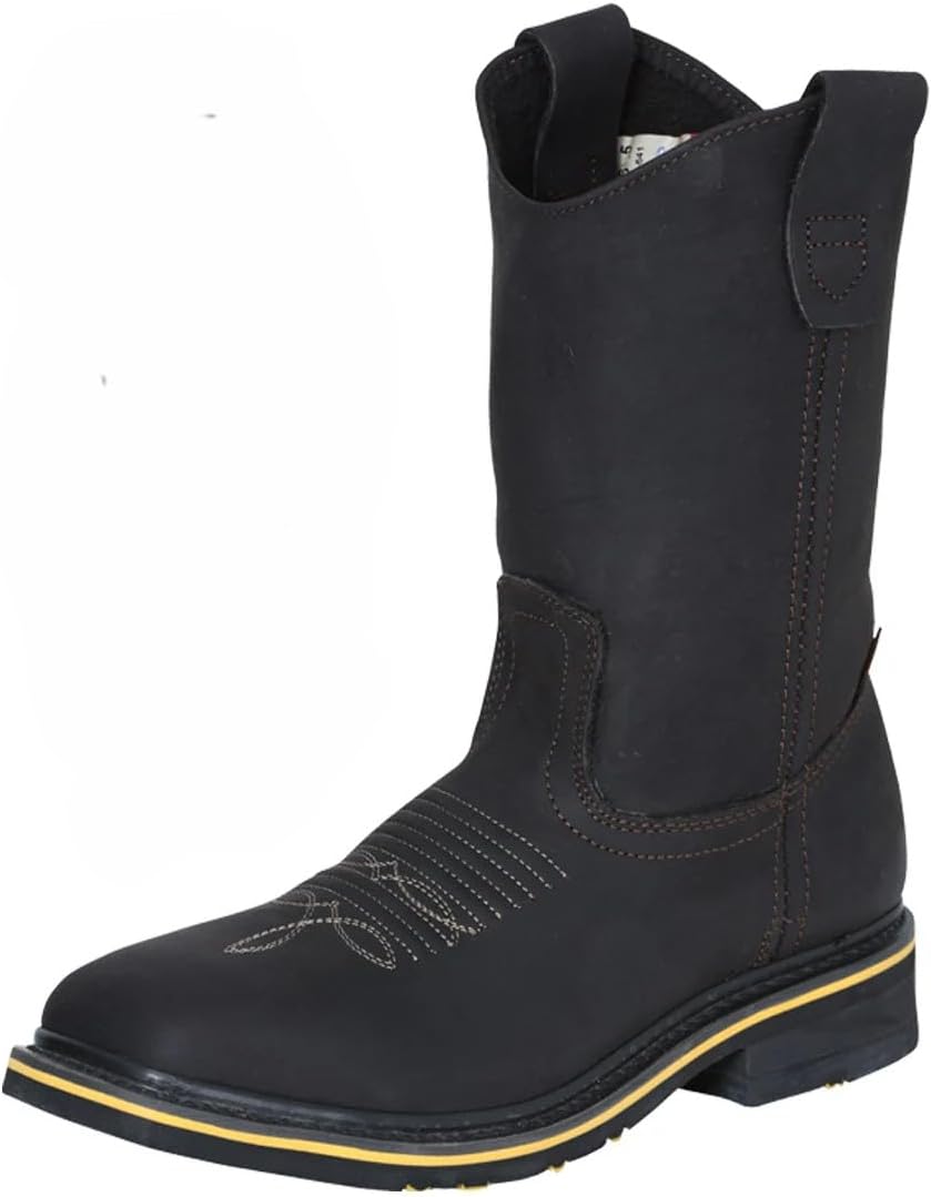 

Мужские ботинки Rodeo с фантазийной кожей, шоколадного цвета, стальным носком, квадратным носком, резиновой подошвой, средней голенью, прочные, вестерн, для ранчо, для строительства и повседневной защиты Generic