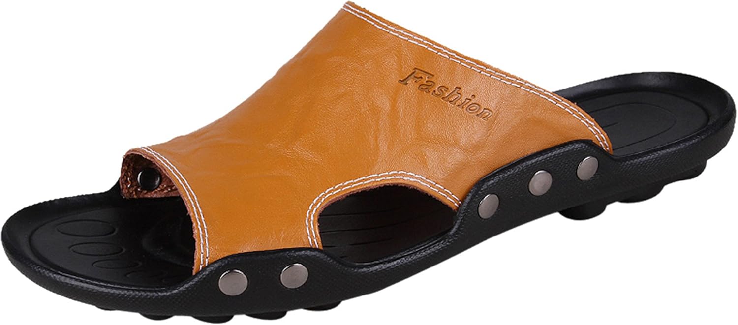 

Мужские кожаные шлепанцы сандалии, комфортные, легко надеваются, пляжные, летние, нескользящие, на плоской подошве, повседневная обувь Santimon, Tan