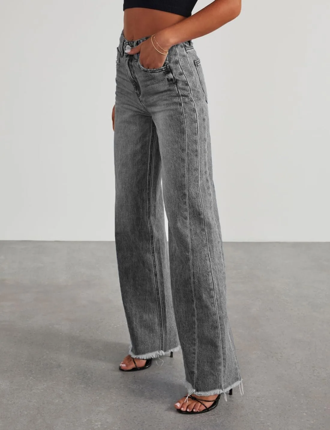 Женские джинсы Wide Leg с Raw Hem, высокие, Casual — фото 4