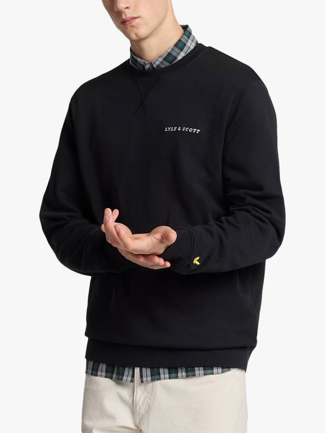 

Толстовка с круглым вырезом из хлопка с вышивкой петлей на спине Lyle & Scott, цвет Jet Black/White