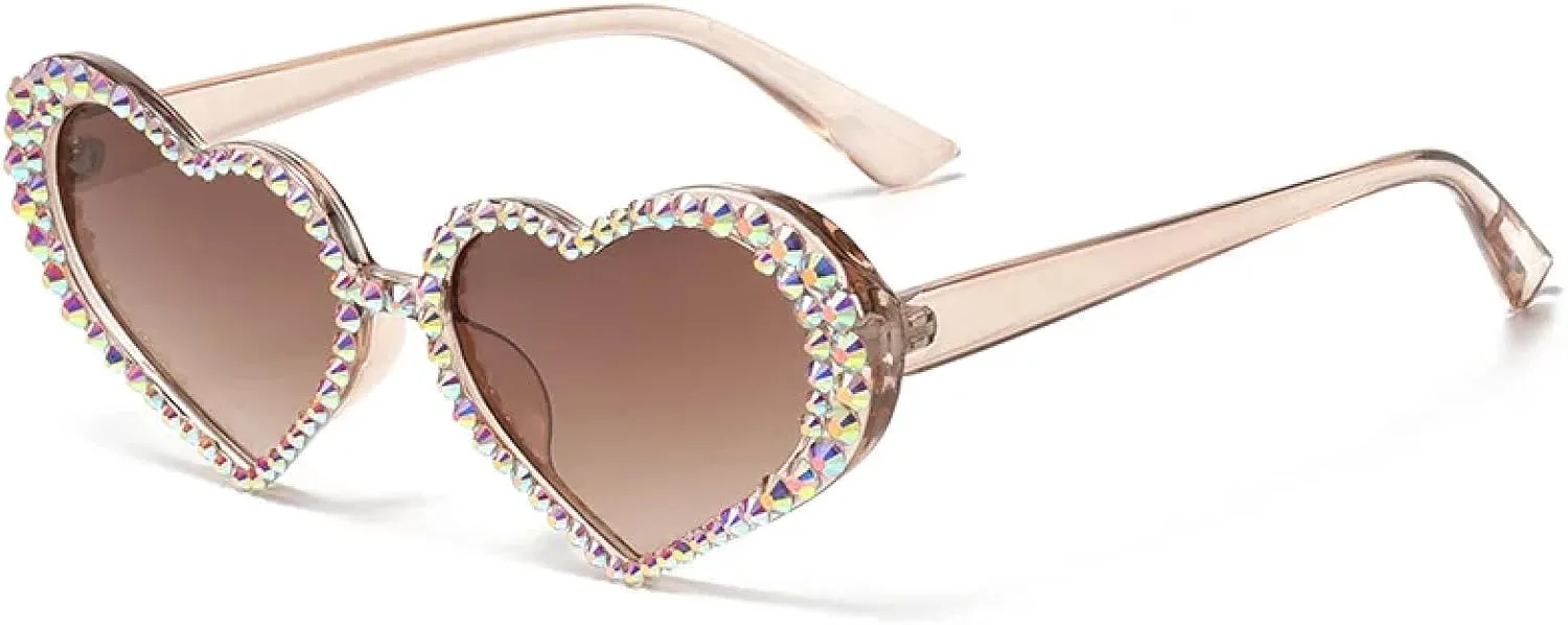 

Женские солнцезащитные очки в форме сердца с бриллиантами, роскошная оправа с блестящими стразами, маленькая, защита от УФ-излучения UV400 UATXTAU, Brown-brown.