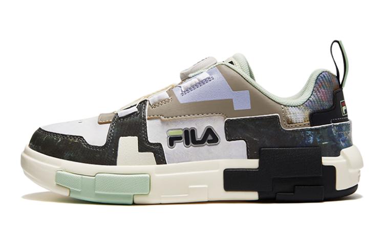 

Износостойкие дышащие низкие детские скейтбордические кроссовки черно-бежевые подростковые FILA KIDS, экрю