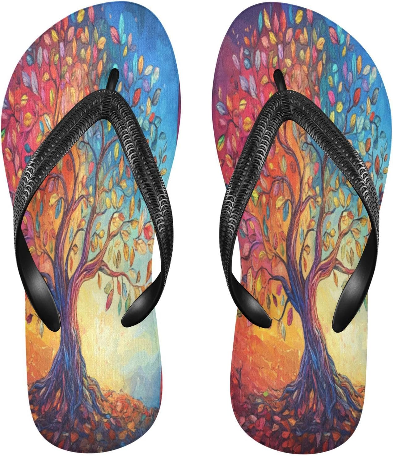 

Женские и мужские пляжные шлепанцы с рисунком цветных листьев, резиновые, нескользящие, летние, для душа и прогулок Sinestour, Colorful Leaves Tree