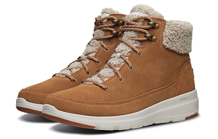 Женские ботинки Skechers зимние с мехом, бежевый — фото 4