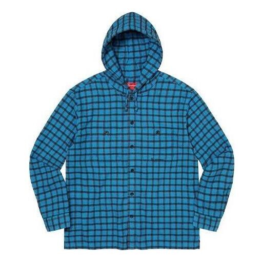 

Рубашка mini plaid hooded shirt 'blue black' Supreme, синий