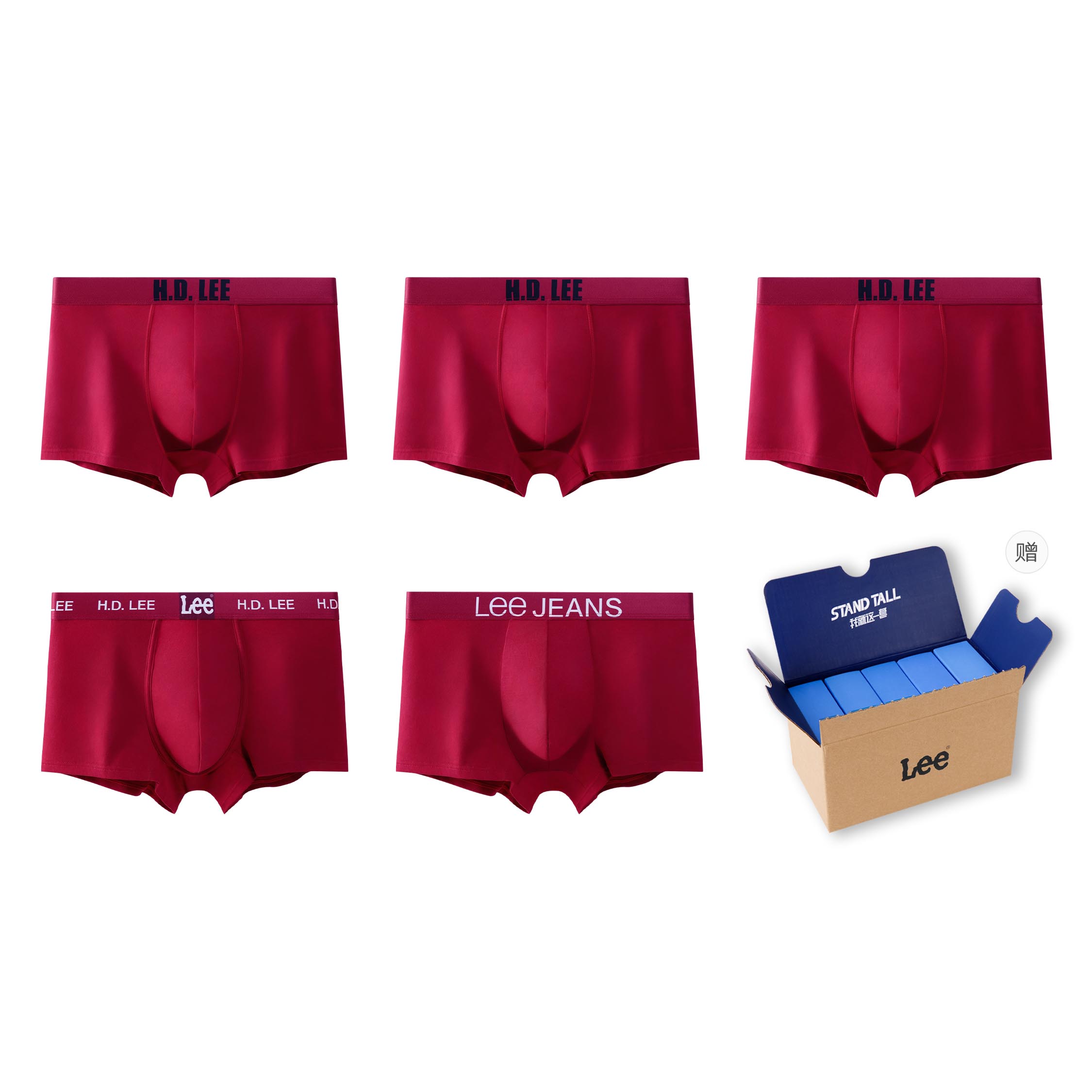 

Мужские трусы 5 пар подарочный набор Lee, красный