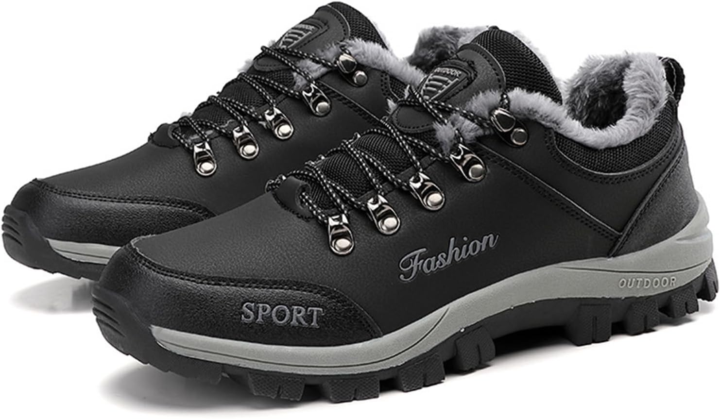 

Мужские теплые кроссовки для походов с меховой подкладкой, противоскользящие, зимние, низкие, на шнуровке и без, повседневные, комфортные, с платформой, водонепроницаемые, спортивные, для ходьбы, хлопковые Oxngeos, черный
