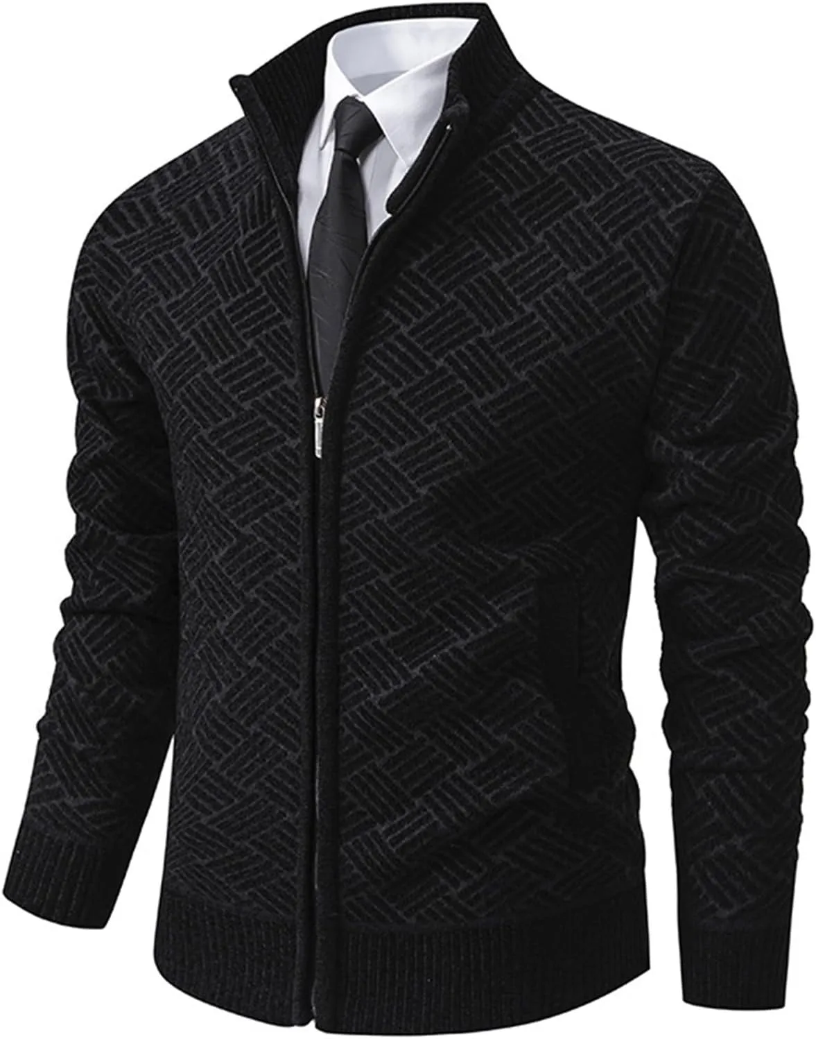 

Мужской кардиган Casual Full Zip с карманами и воротником стойкой