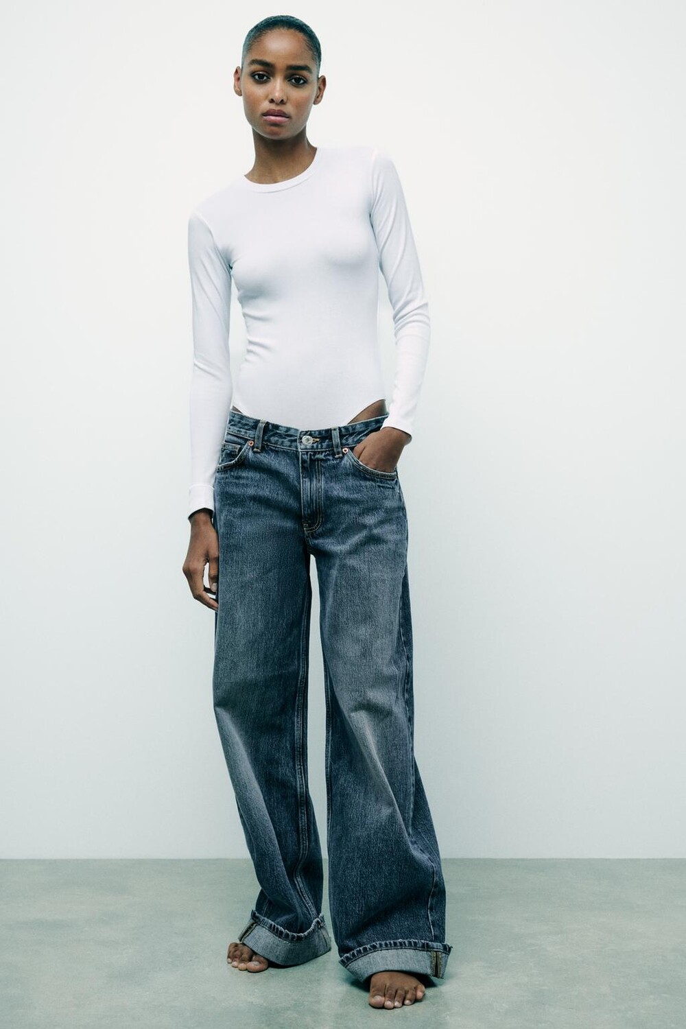 

Боди из хлопкового модала ZARA, белый