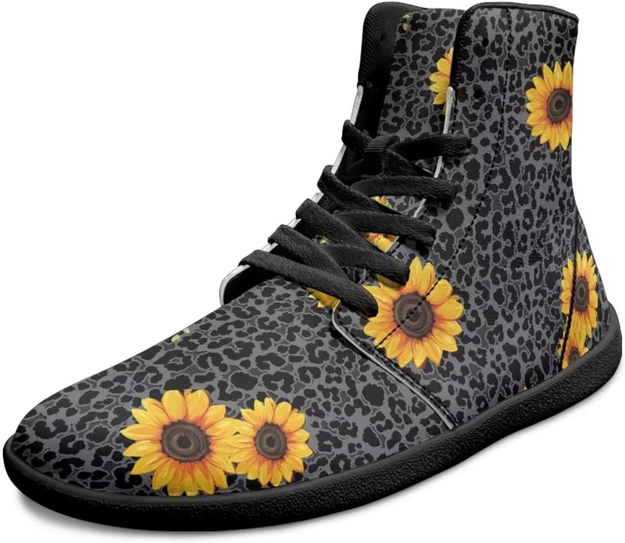 

Высокие кроссовки для мужчин с широким носком, для босой ноги, противоскользящие, для занятий на улице, ходьбы и тренировок, ботинки до щиколотки Xixirimido, Leopard Print Sunflower