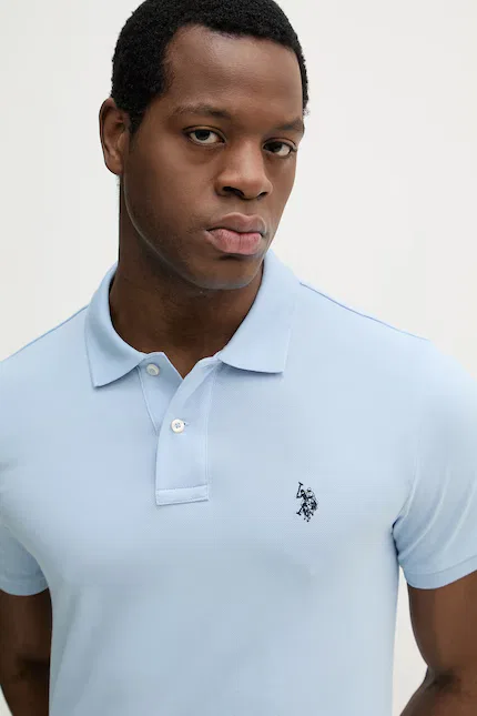 Поло хлопковое DHM PIQUE U.S. Polo Assn., синий — фото 4