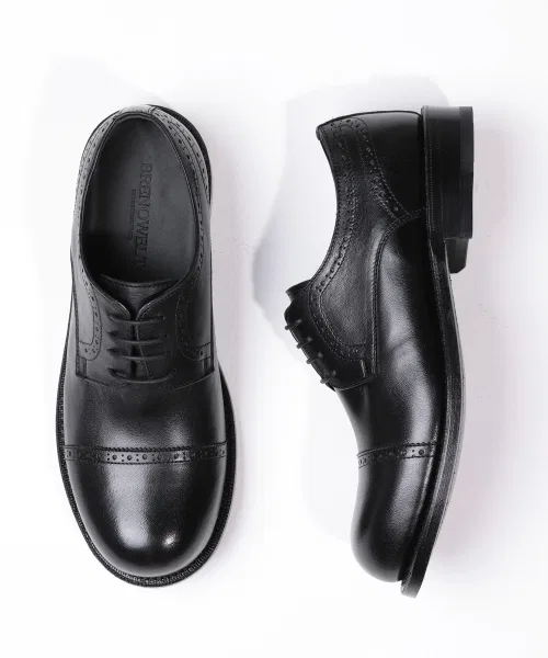 Мужские дерби из натуральной кожи BRENOWELT Flower Black Goodyear Welted чёрные