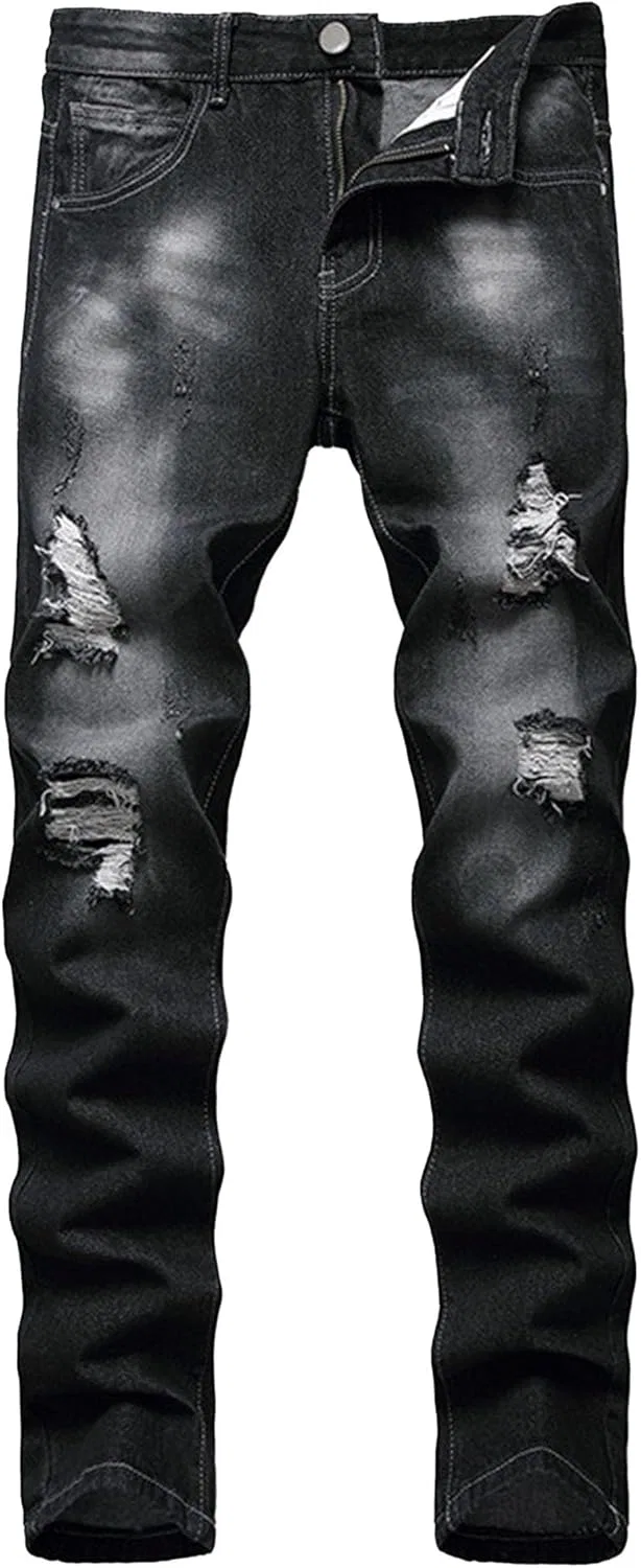 Джинсы slim fit с рваными элементами, черный