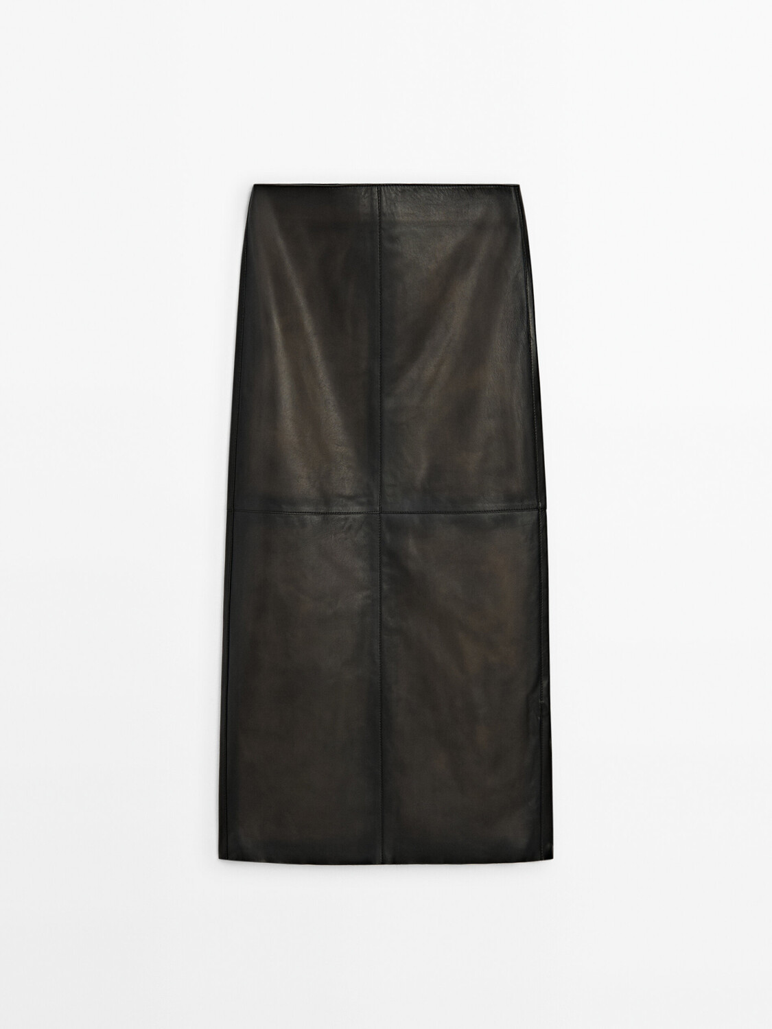 

Юбка миди из кожи наппа со швами Massimo Dutti, черный