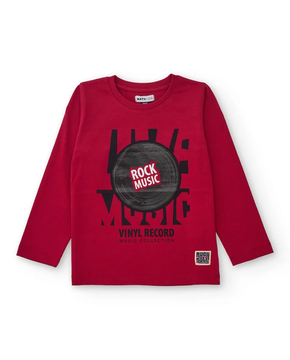 

Красная детская футболка с длинным рукавом и музыкальным принтом Tuc tuc