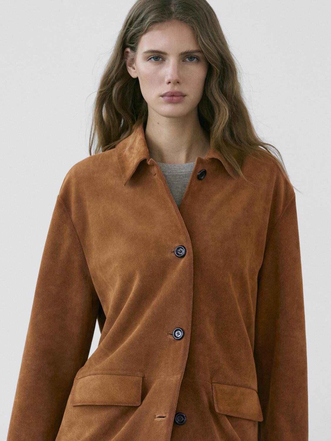 Замшевая кожаная куртка Massimo Dutti, camel — фото 3