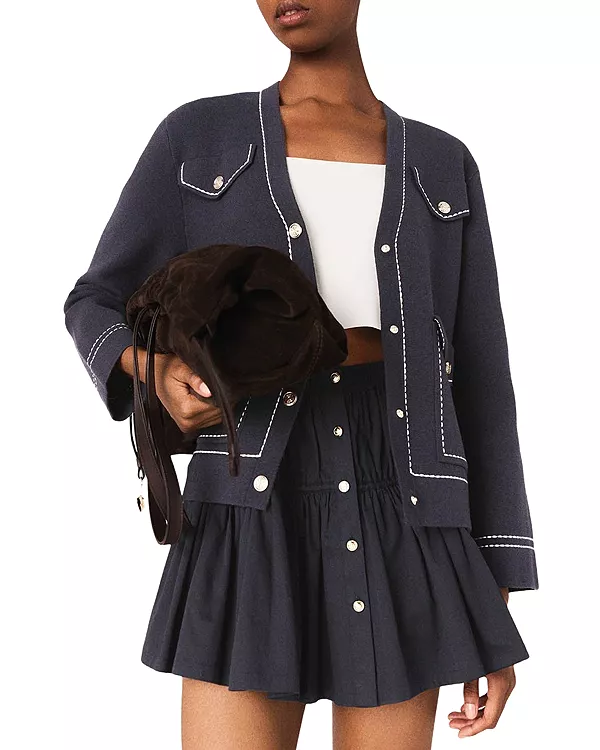 

Длинный вязаный кардиган с декоративной строчкой Maje, синий