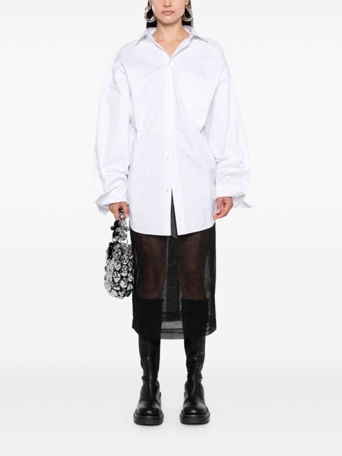 Balenciaga поплиновая рубашка асимметричного кроя, белый — фото 2