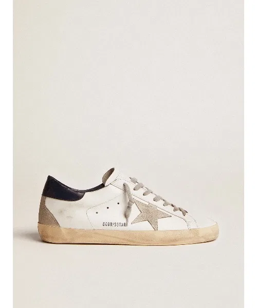 Мужские кеды из белой кожи Super-Star GOLDEN GOOSE с тёмно-синей вставкой