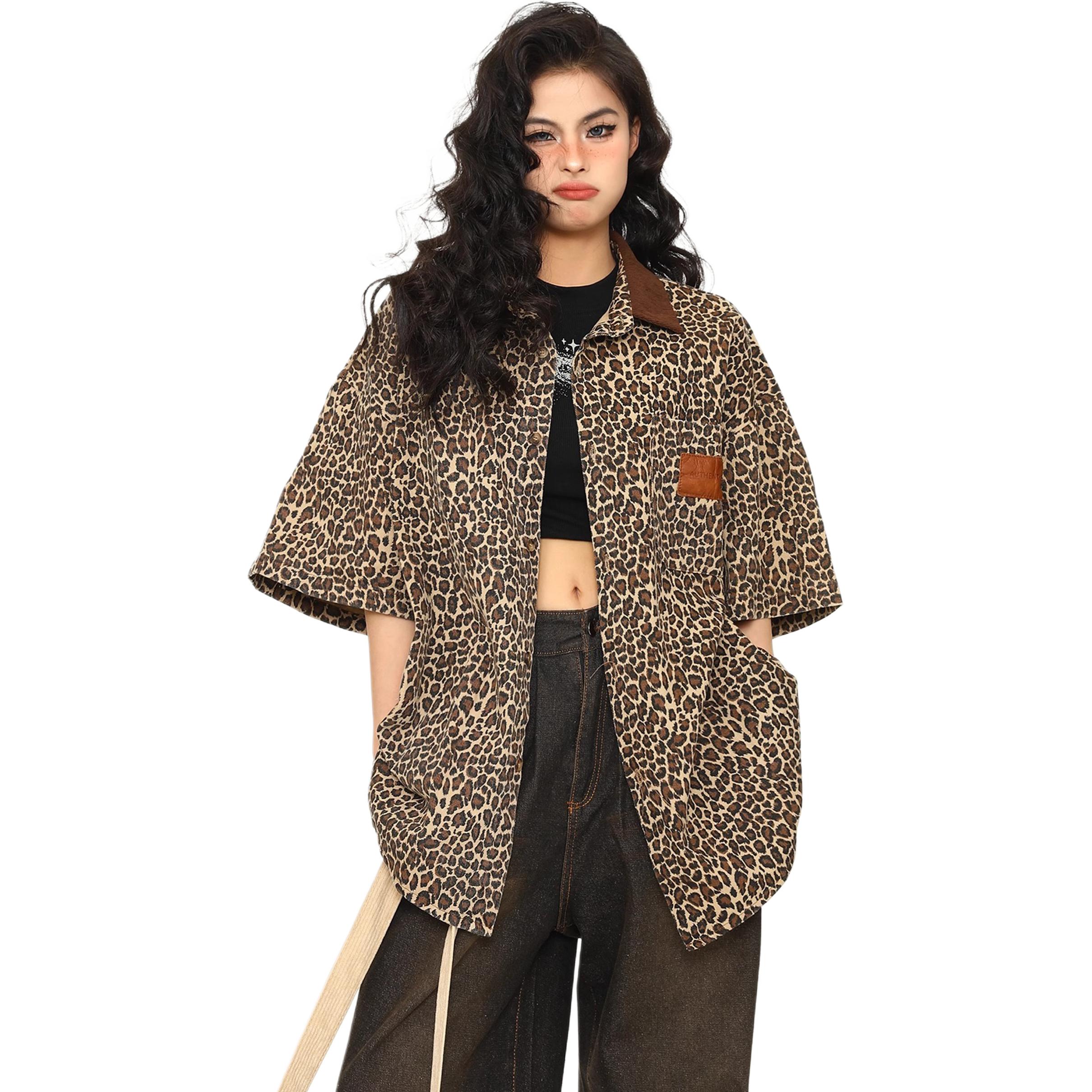 

ZIAREL Рубашка Unisex Image Color Lapel Moderate Denim