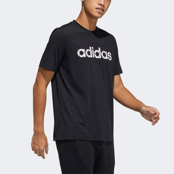 Футболка neo m basc tee logo printing sports round neck short sleeve black Adidas, черный — фото 4