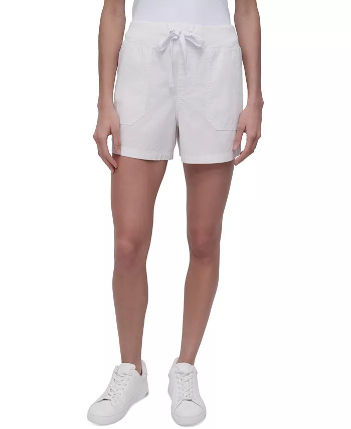 

Женские хлопковые карго-шорты с ребристой резинкой на талии DKNY, слоновая кость/кремовый