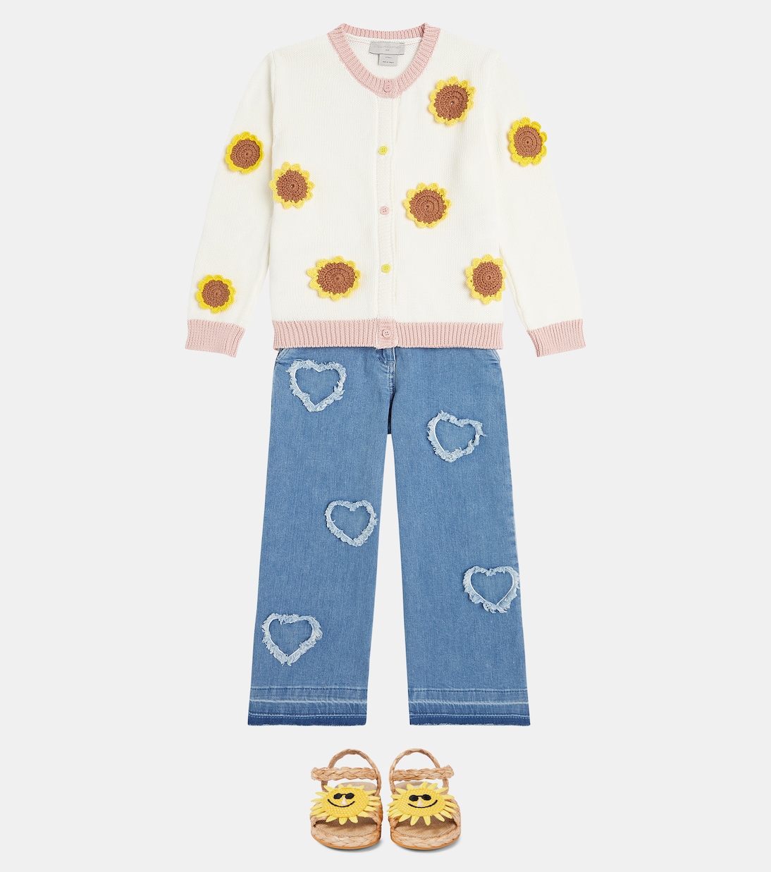 Украшенный хлопковый кардиган Stella McCartney Kids, слоновая кость — фото 2