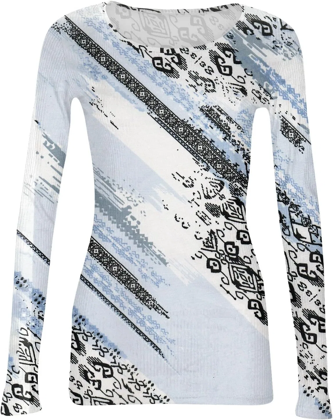 Женская футболка с длинным рукавом, Slim Fit, полосатый принт, 5-blue — фото 4