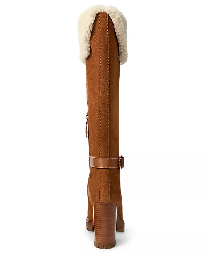 Женские сапоги Tasha на высоком каблуке из замши и овчины Lauren Ralph Lauren, коричневый — фото 3