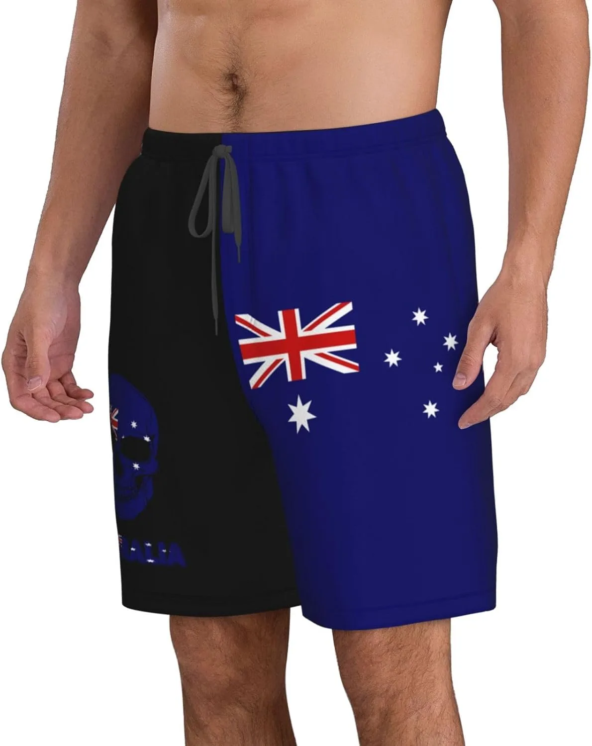 Мужские винтажные шорты для плавания с изображением австралийского флага и черепа (Australian Flag Skull Board Shorts Swim Trunks) Generic, белый — фото 3