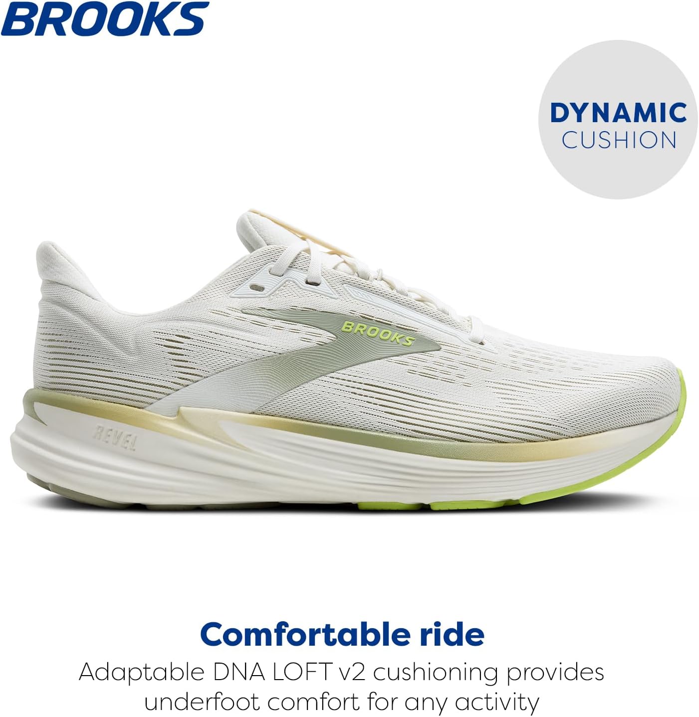 Мужские кроссовки Brooks Revel 8 для бега и ходьбы с нейтральной поддержкой, Coconut/Tea/Acid Lime — фото 2