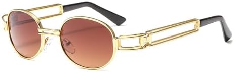 

Модные круглые солнцезащитные очки для женщин и мужчин в винтажном стиле с металлической оправой, в стиле стимпанк, солнцезащитные очки UV400 для мужчин MTZJH, C3 Gold-brown