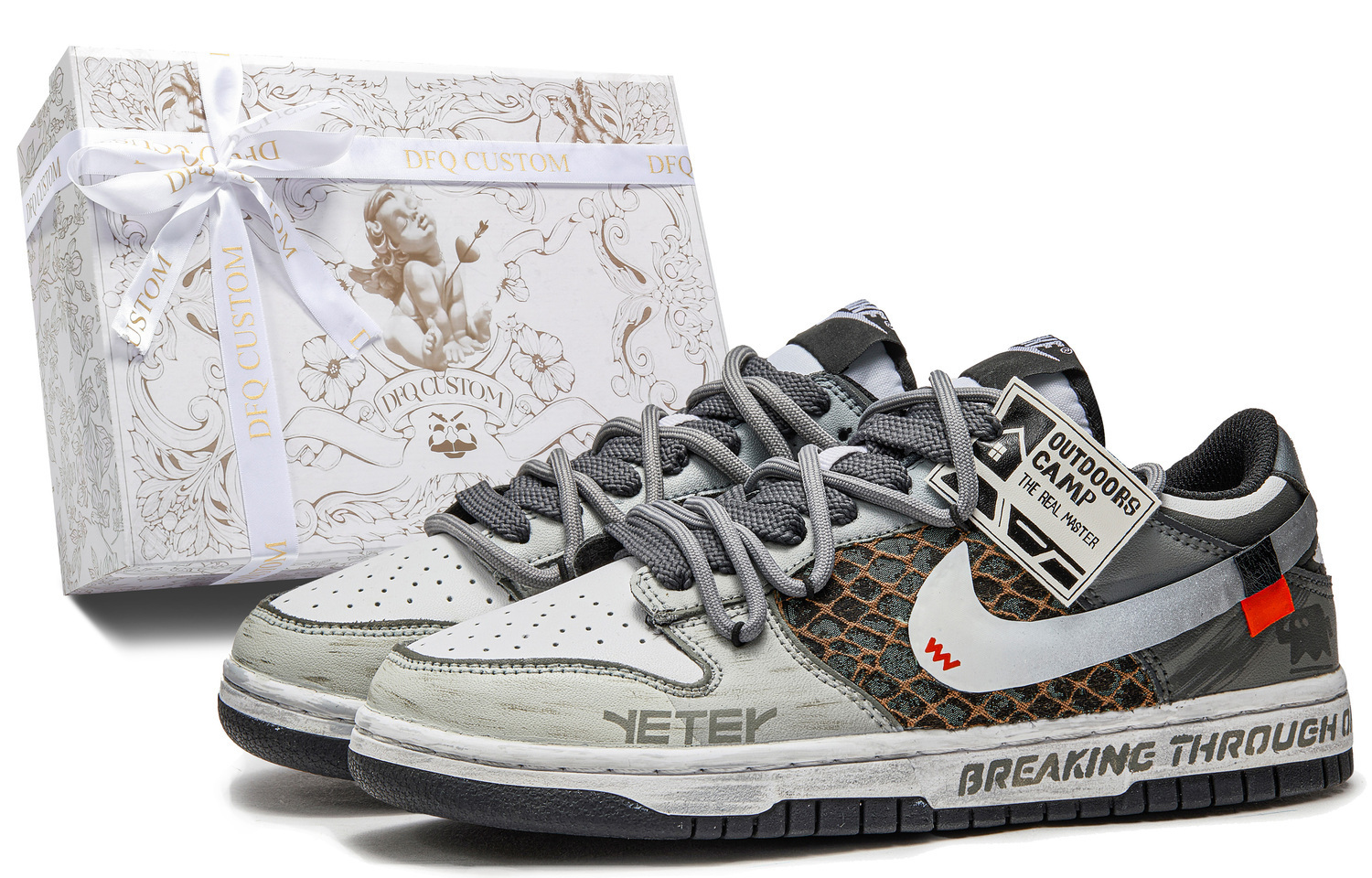 

Nike Кроссовки dunk black нескользящие амортизирующие низкие для скейтбординга gray green white детские