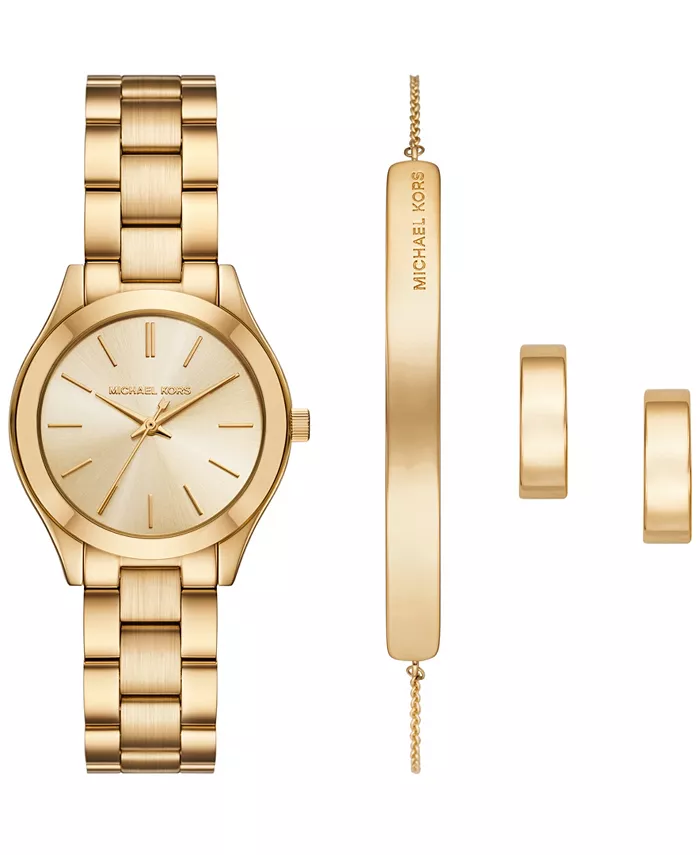 

Женский набор Slim Runway с тремя стрелками из позолоченной нержавеющей стали, часы и украшения, 32 мм Michael Kors