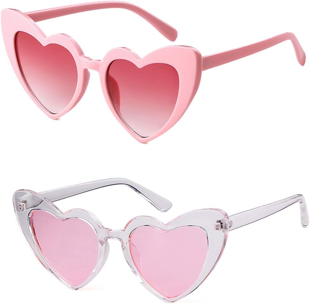

Солнцезащитные очки в форме сердца для женщин, модные, милые, «кошачий глаз», белые, красные, розовые, идеально подходят для вечеринок, рейвов и путешествий Laurinny, 2 Pack Pink+transparent