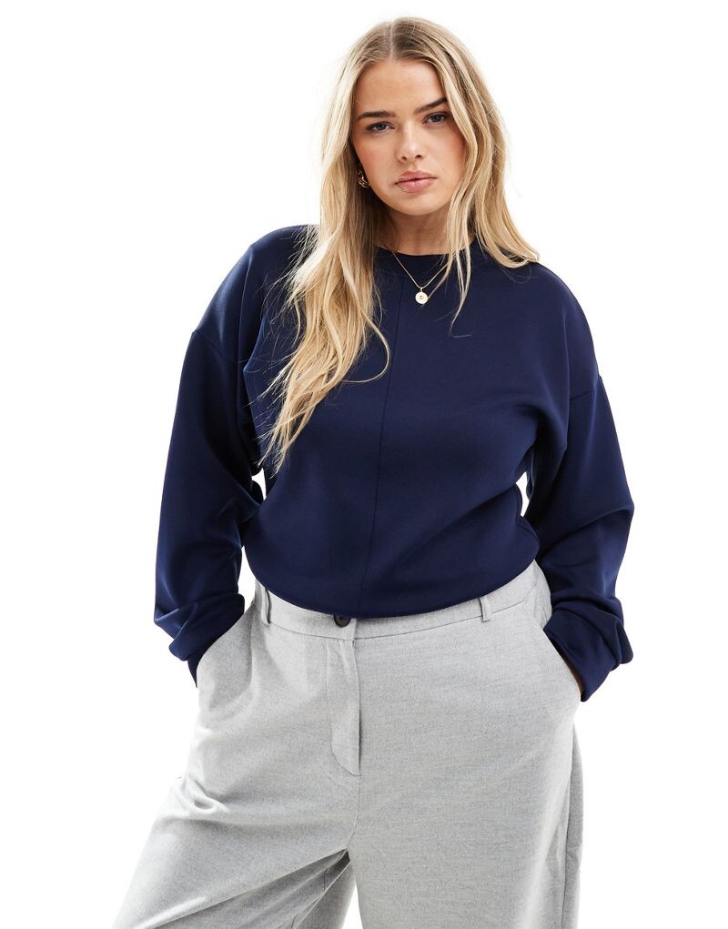 

Темно-синее боди с длинными рукавами и круглым вырезом ASOS DESIGN Curve