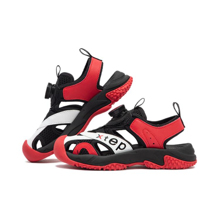 Дошкольные противоскользящие дышащие детские сандалии Black Red White XTEP, Черный/Топ Сколар Красный — фото 4