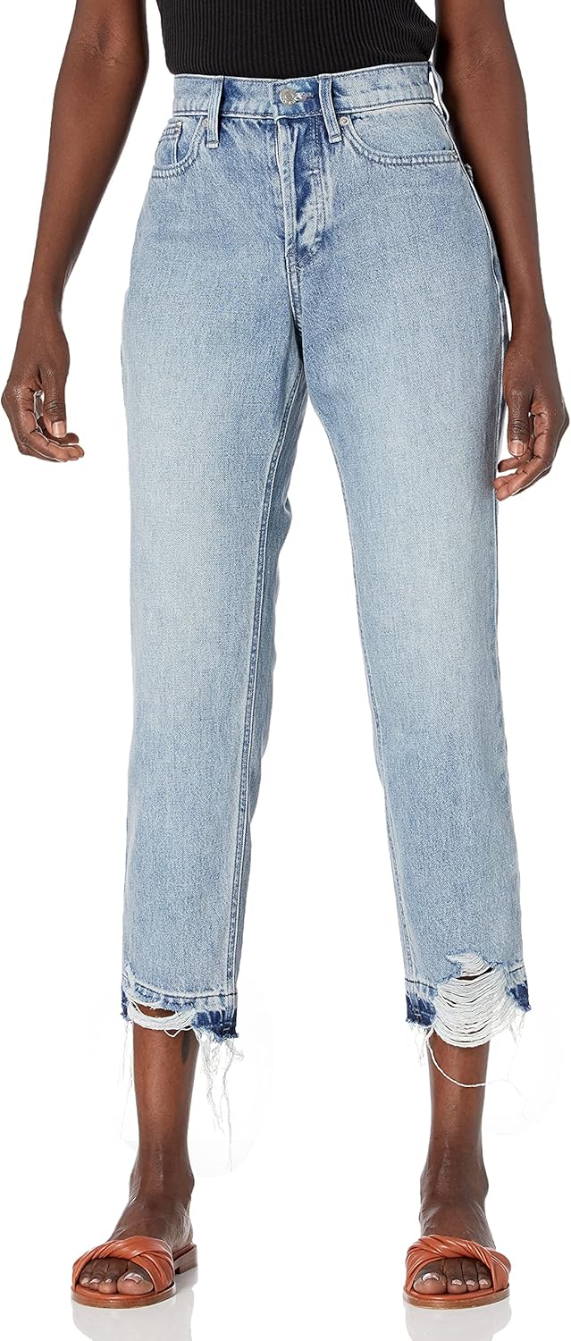 

Женские джинсы Calvin Klein Jeans с высокой посадкой, прямые, с рваным краем, винтажный деним, Niagra