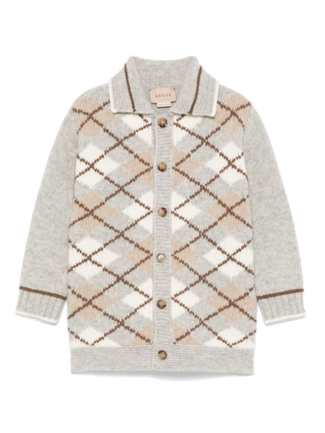 

Шерстяной кардиган с узором аргайл Gucci Kids, серый
