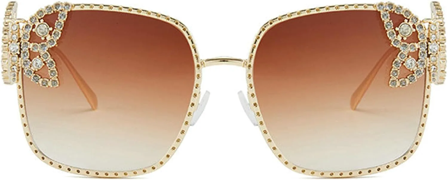 

Willochra Роскошные солнцезащитные очки большого размера со стразами, винтажные металлические квадратные очки, стильные очки с защитой от УФ-излучения для женщин, C7